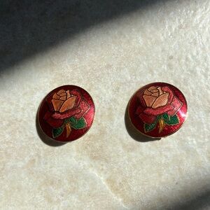 Vintage Enamel Cloisonné Clip-on Earrings